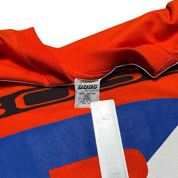 Vintage 1990s Boss By I.G. Design Spell Out Graphic Baggy Orange T-Shirt 2XL - Picture 2 of 6